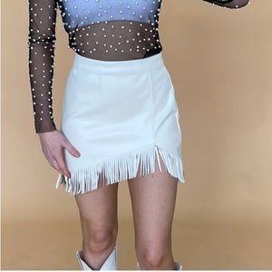 White leather fringe skirt